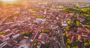 Reed roofs in the city of Vilnius, Lithuania